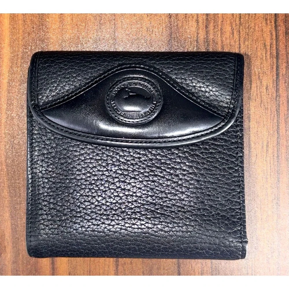 Vintage Dooney & Bourke Wallet Womens Black Leather Bifold Coin Purse Made USA
